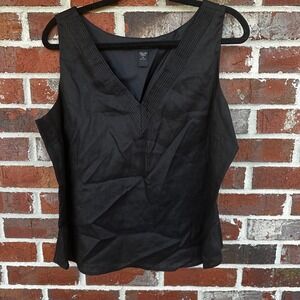 Valerie Stevens NEW Linen Black Sleeveless staple basics V-Neck Top Blouse XL